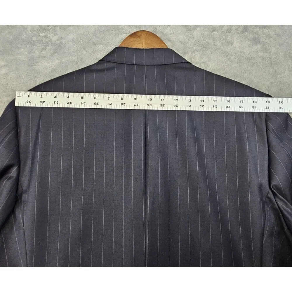 Hickey-Freeman Loro Piana Blazer 46R Tailored Black Striped Wool Tasmanian 120's